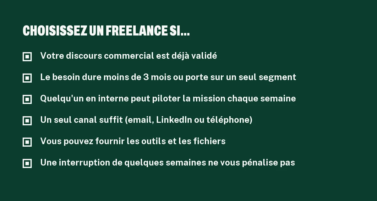 Checklist pour savoir quand choisir un freelance en prospection commerciale plutôt qu'une agence de prospection