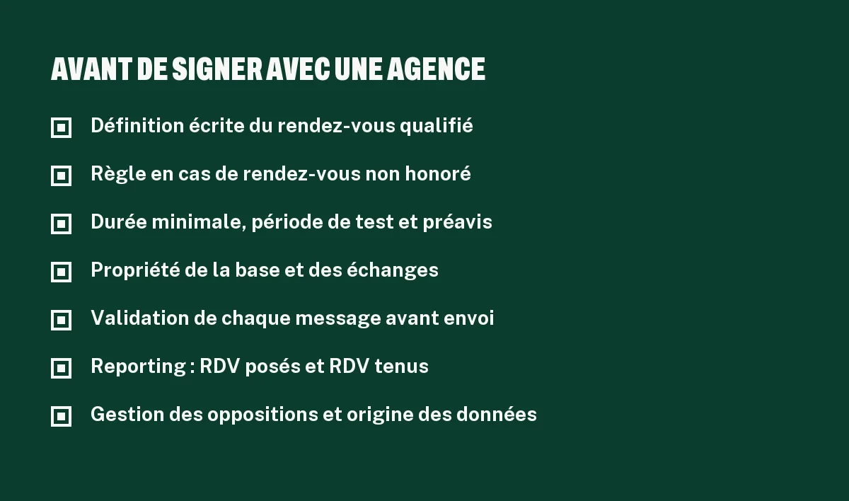 Liste des clauses à vérifier dans un contrat avec une agence de prospection commerciale externalisée