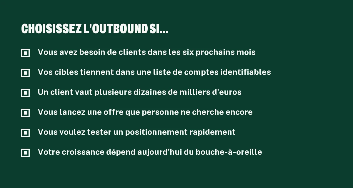Checklist pour choisir l'outbound plutôt que l'inbound marketing dans une entreprise de services B2B